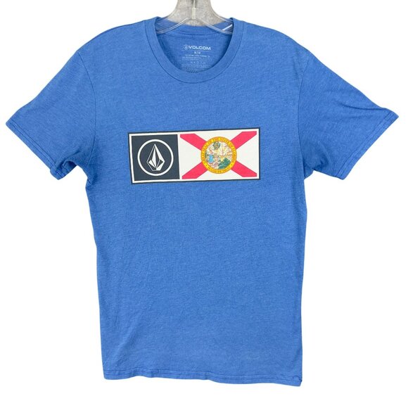 Volcom Graphic Tee Mens M Blue Florida Flag 50% Soft Cotton 50% Polyester - Picture 1 of 6